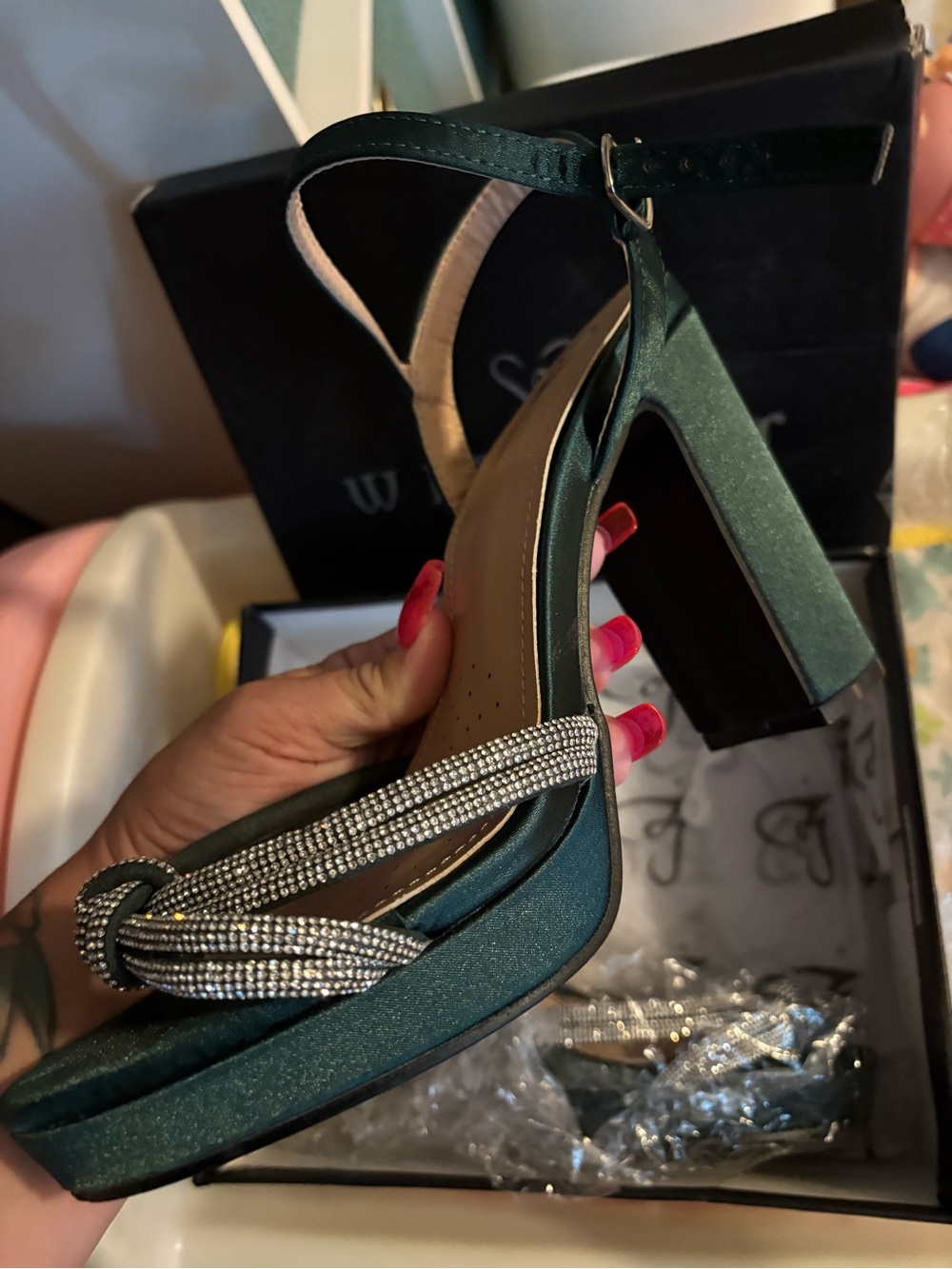 Windsor- Emerald Green Sparkle Dress with Matching Shoes Size 9